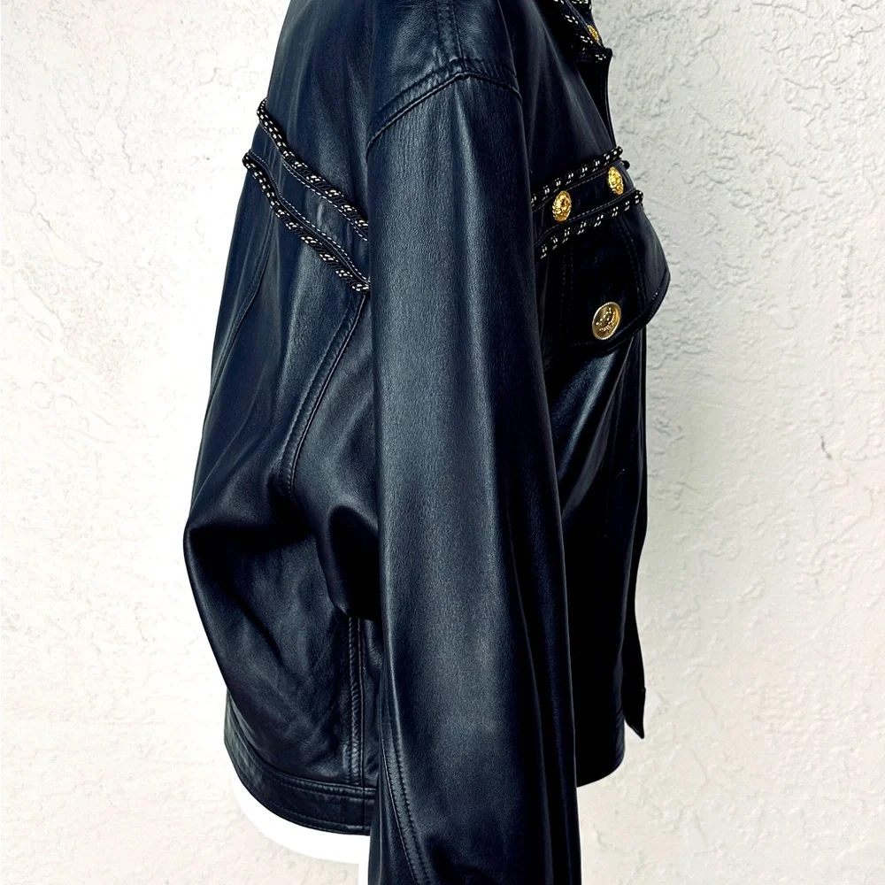 MCM Jacket Bomber Leather Black Rare Luxury Jacket Made In Italy Size large